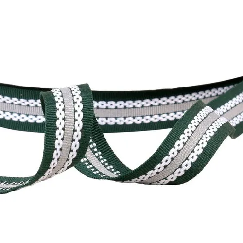 Bobine 25m galon tricolore aspect gros grain noir/vert 20mm