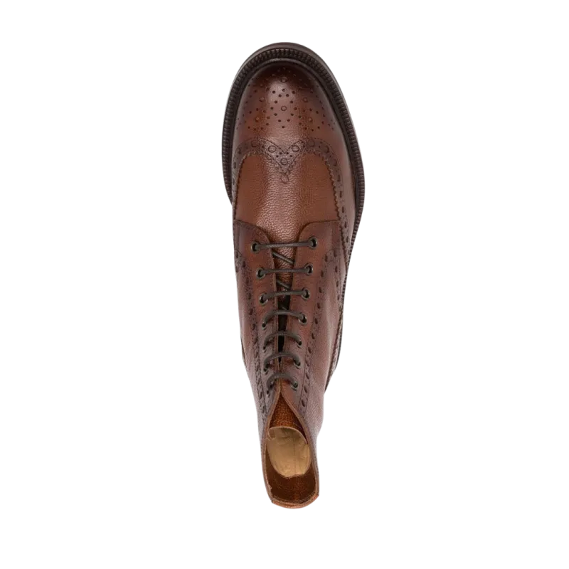 Bottines Lacets Cuir Marron Bout Fleuri