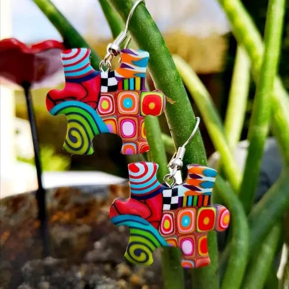 Boucles d'oreille puzzle en pte polymère