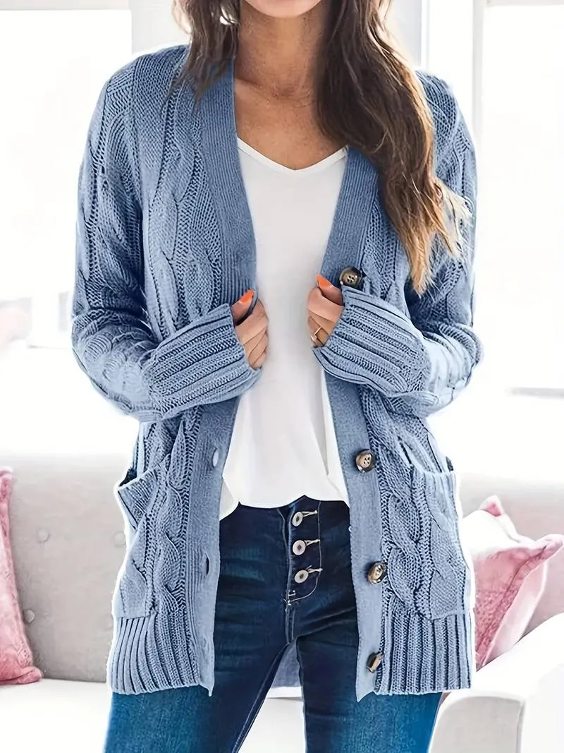 Cardigan Long Boutonné pour Femmes