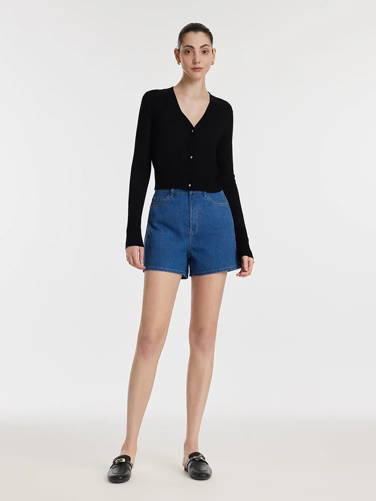 Cardigan tricoté à col en V pour femme, mélange de Tencel et de soie