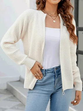 Cardigan à Col Rond avec Fermeture Eclair pour Femmes