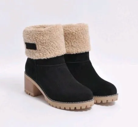 ChicBotanique - Bottes neige en daim à talons épais et tubulaires