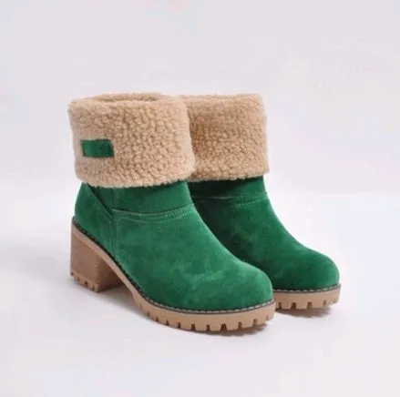 ChicBotanique - Bottes neige en daim à talons épais et tubulaires