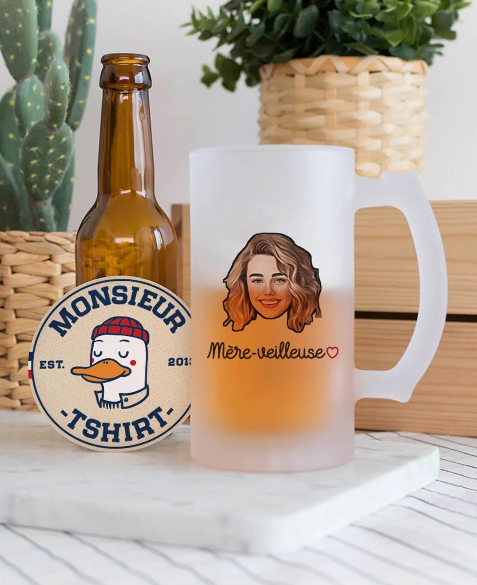Chope de bière Mère-veilleuse et visage personnalisé