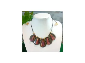 Collier Lisa marron-mauve en ivoire végétal