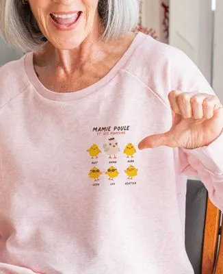 Coussin coeur Mamie poule et ses poussins personnalisé
