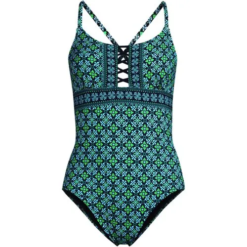 Maillot 1 Pièce Lacé Résistant au Chlore, Femme Stature Standard