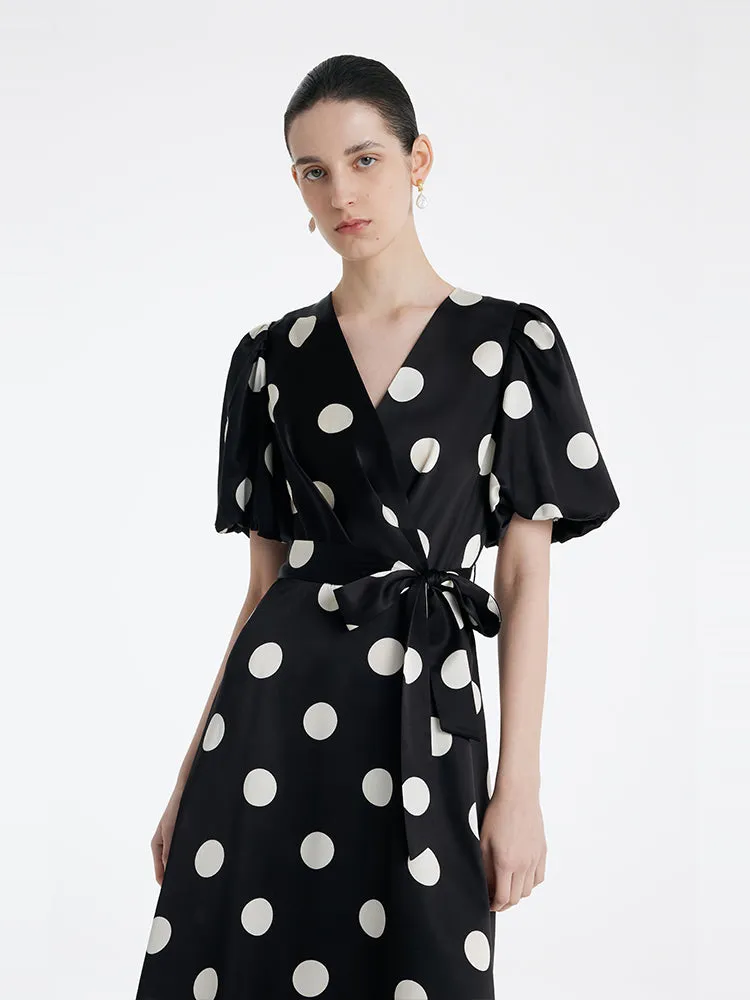 Mini-robe femme imprimée à pois en acétate avec ceinture