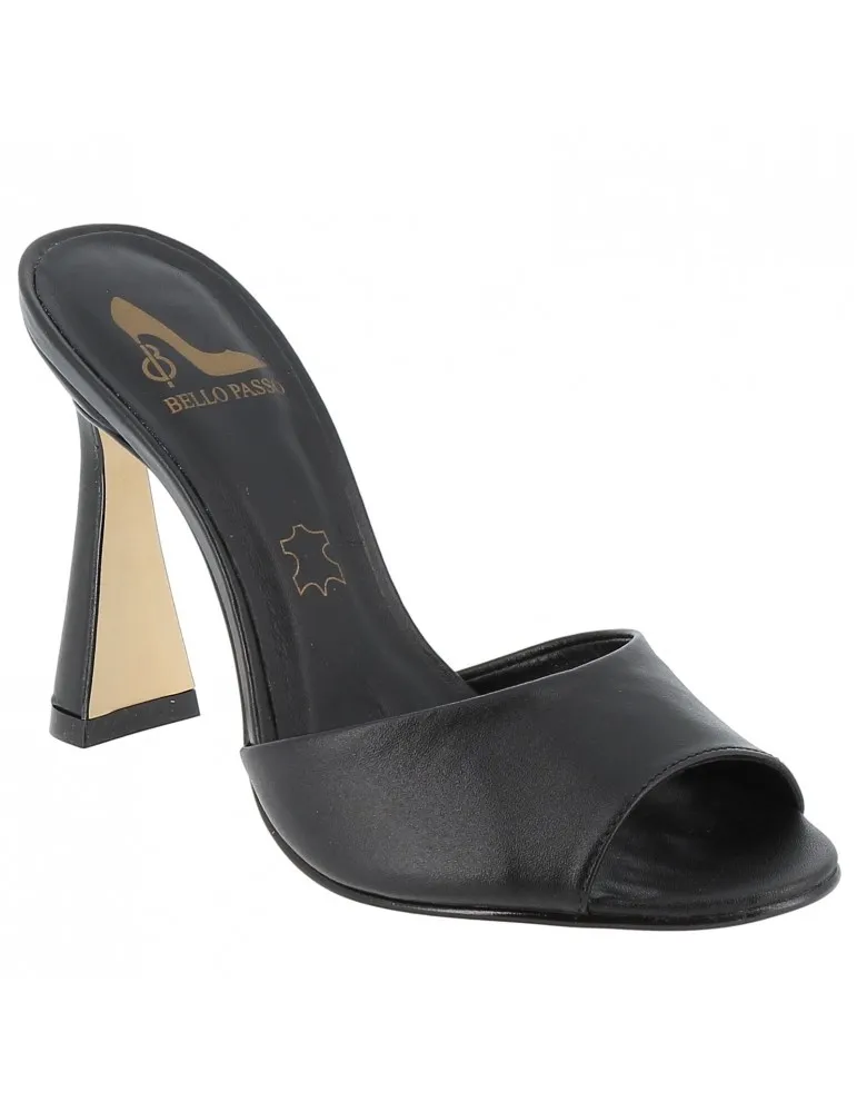 mules à bouts ronds et talons de forme cuir noir 11 cm