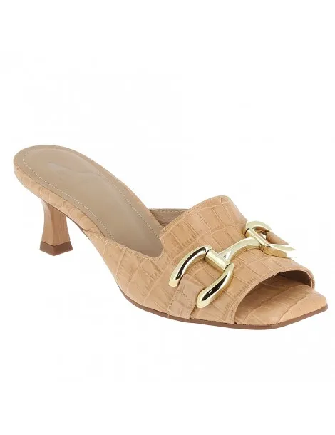 mules à petits talons cuir croco beige 07 cm