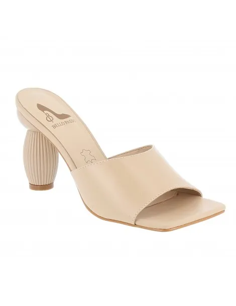 mules à talons fantaisie cuir beige clair 10 cm