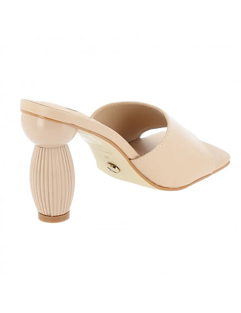 mules à talons fantaisie cuir beige clair 10 cm