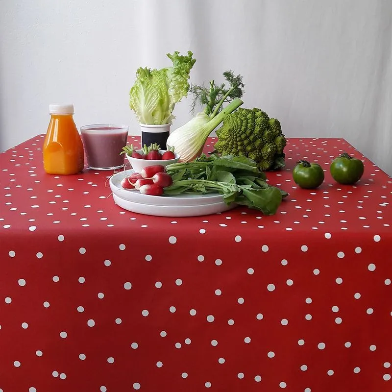 Nappe enduite Confettis rouge - Ovale 160x200cm Fleur de Soleil 