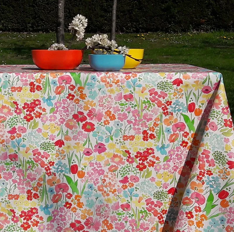 Nappe enduite Jardin fleuri - Rectangle 160x200cm Fleur de Soleil 