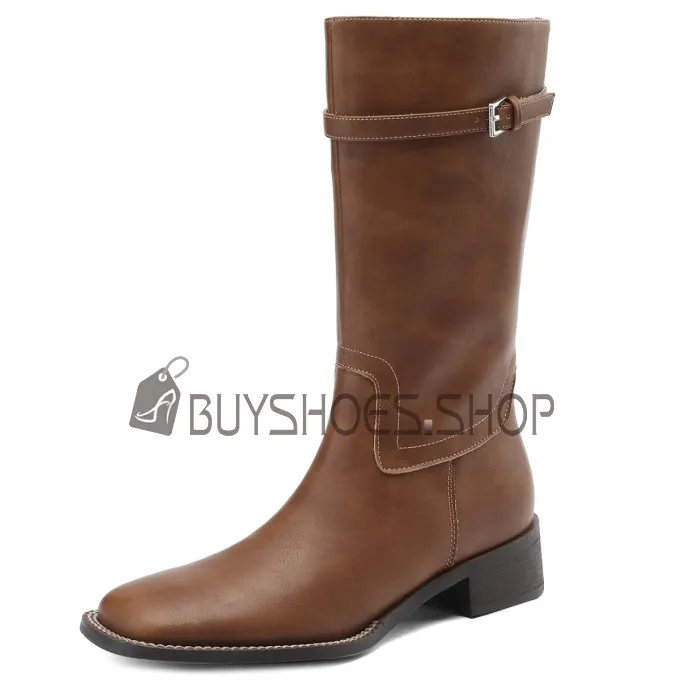 Plate Brodé Cowboy Femme Confort Bottes Mi Mollet Rétro