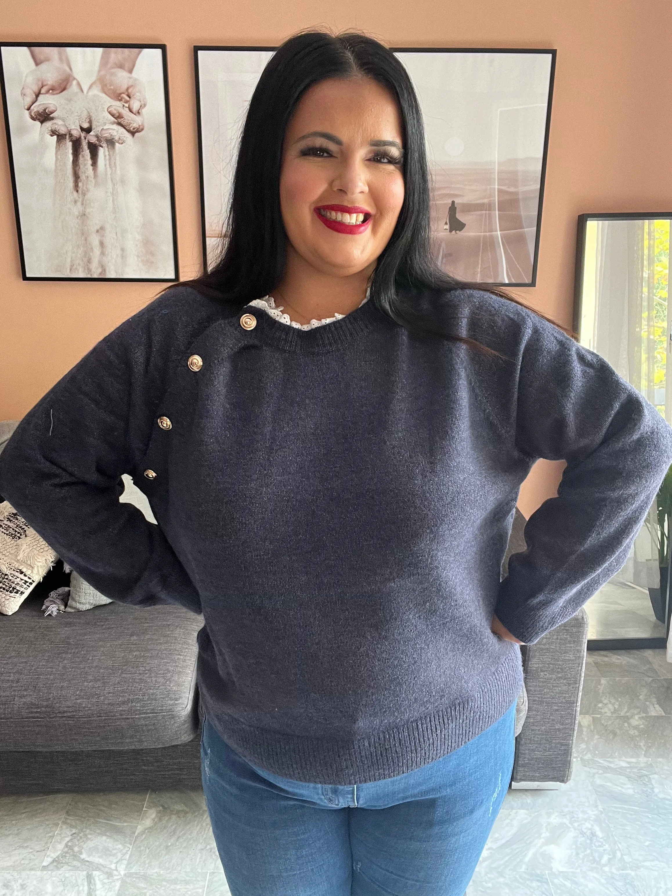 Pull dentelle bleu