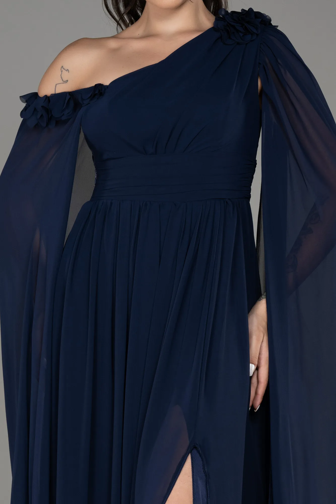 Robe de Soirée Grande Taille Longue Mousseline Bleu Marine ABU4002