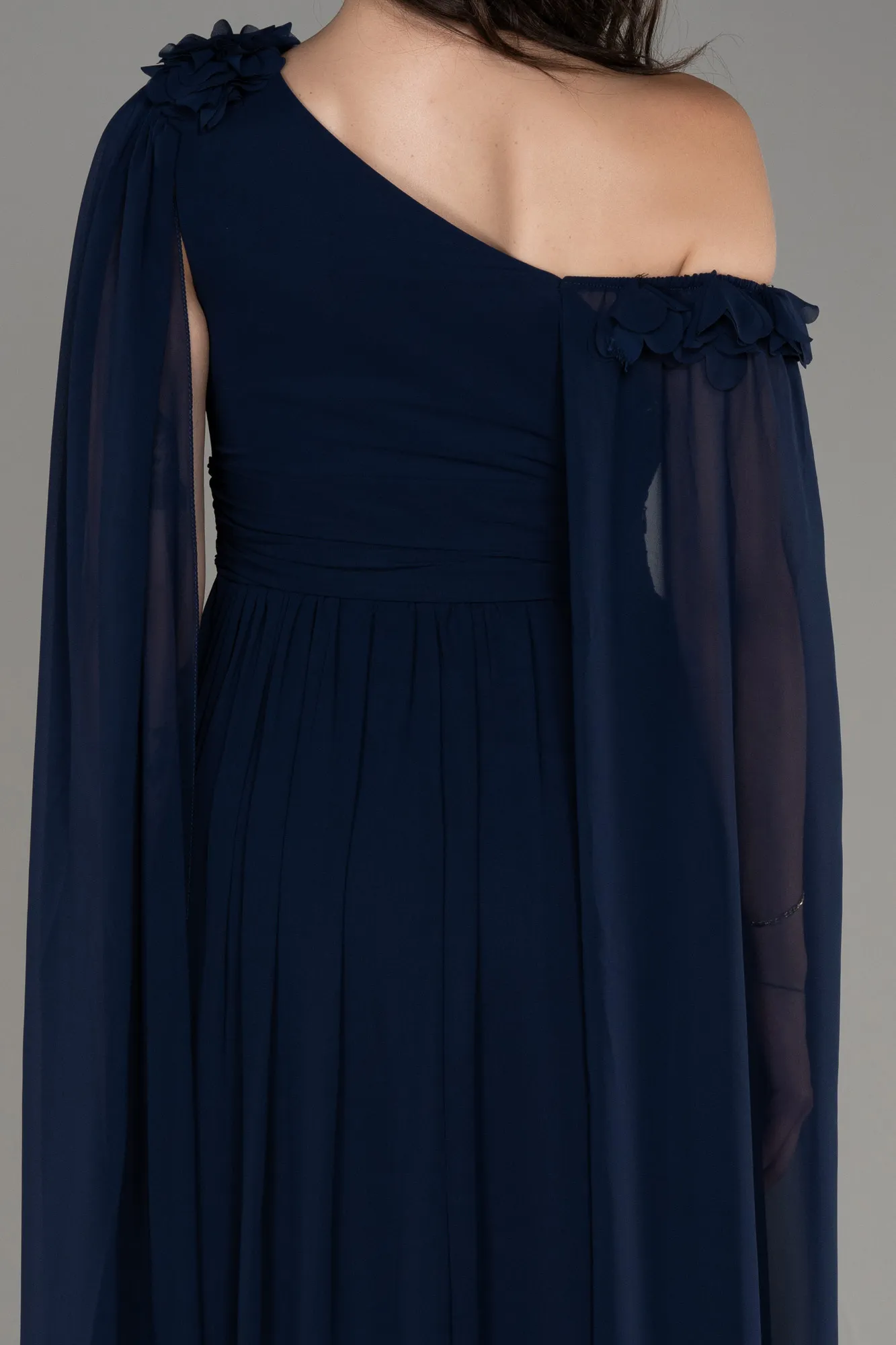Robe de Soirée Grande Taille Longue Mousseline Bleu Marine ABU4002