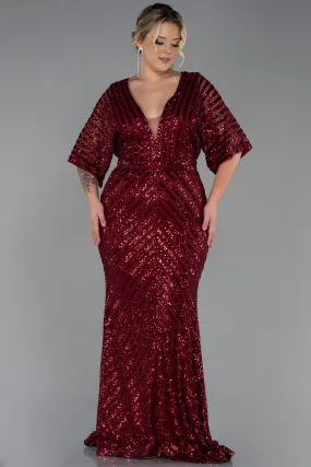Robe de Soirée Grande Taille Longue Rouge Bordeaux ABU900