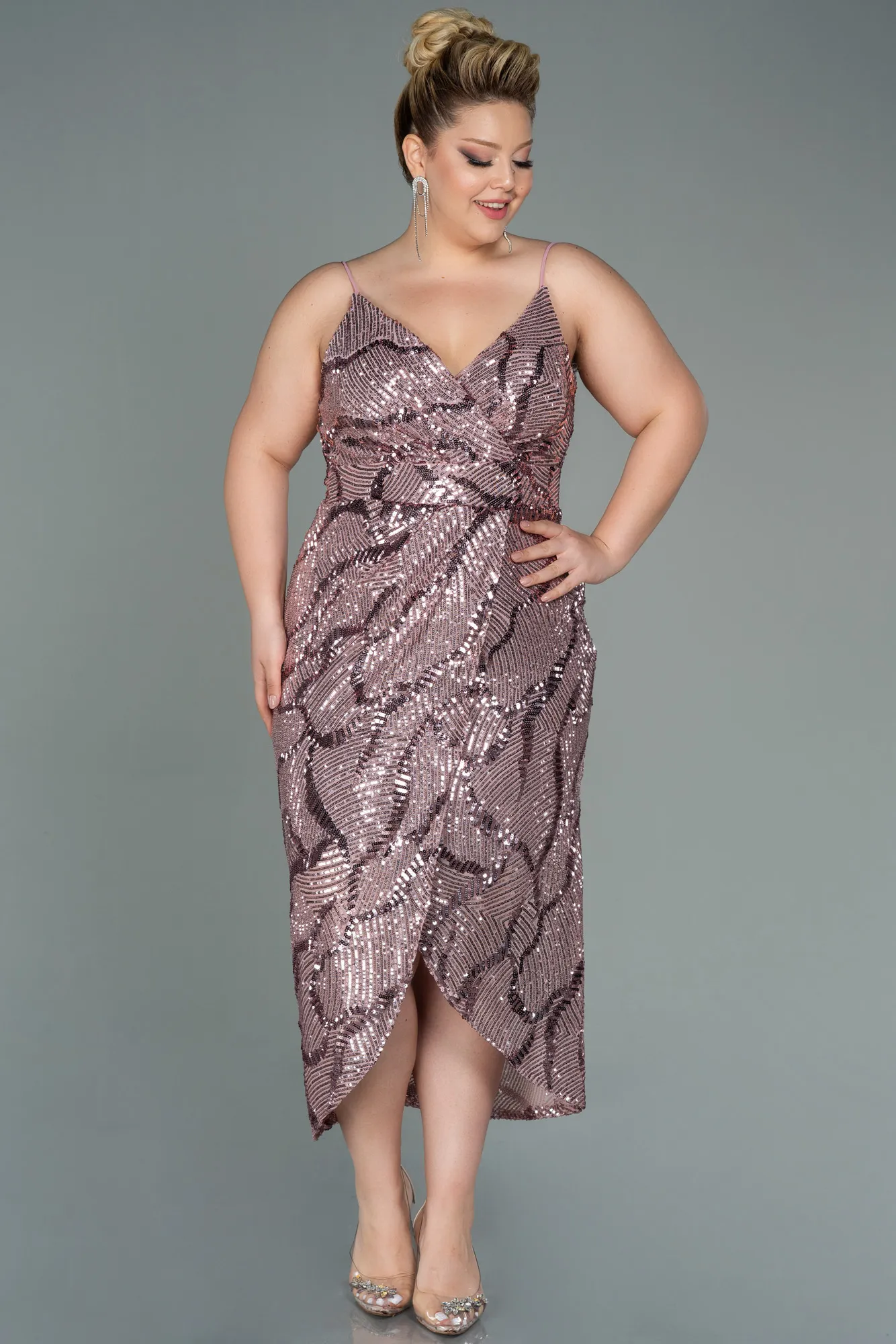 Robe De Soirée Grande Taille Midi Poudre ABK1349