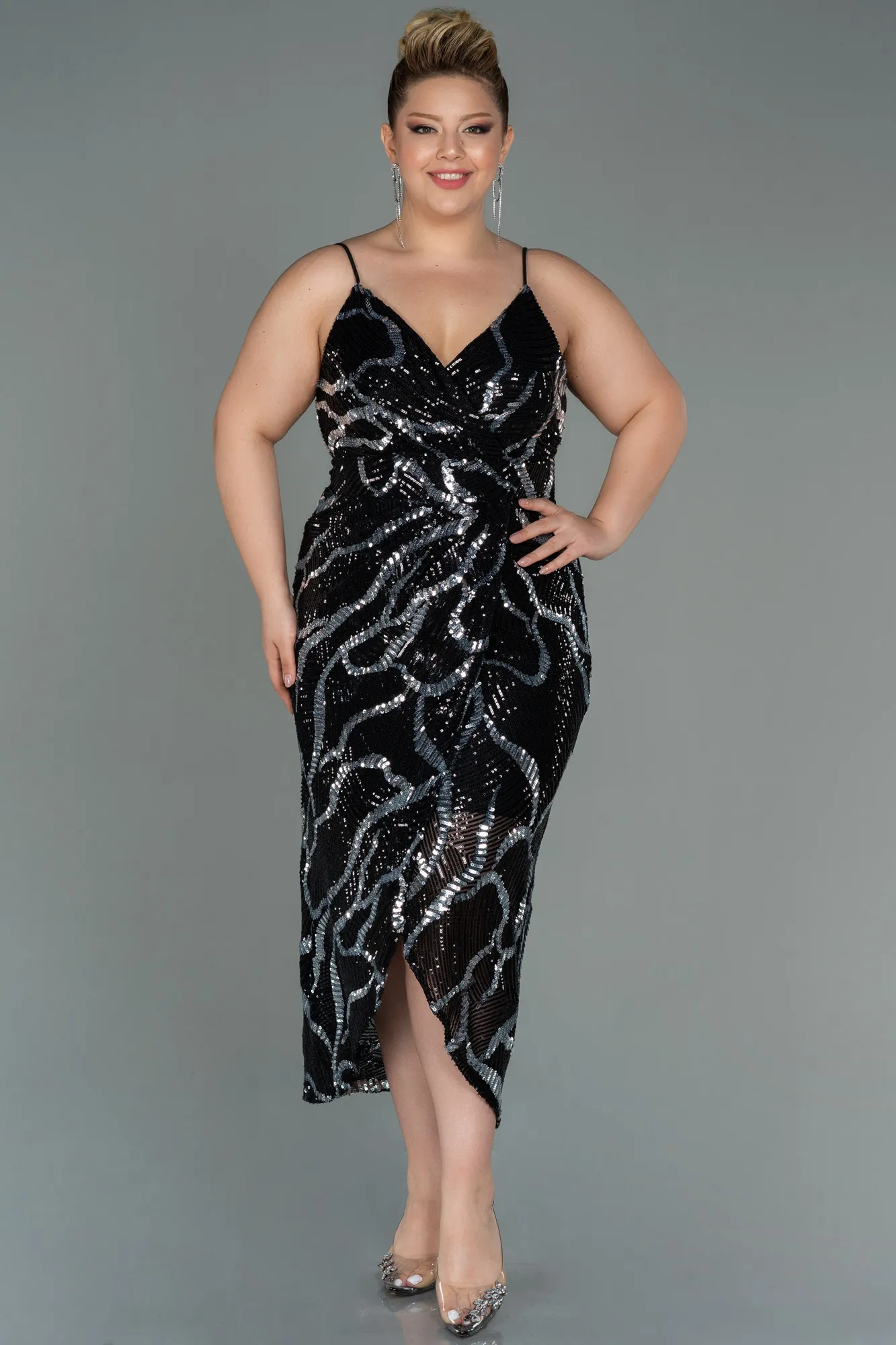 Robe De Soirée Grande Taille Midi Poudre ABK1349
