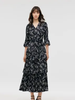 robe longue à plusieurs niveaux imprimé papillons pour femmes