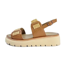 Sandale pour femme en cuir camel et raphia - Fratelli Rosana - Scarpe