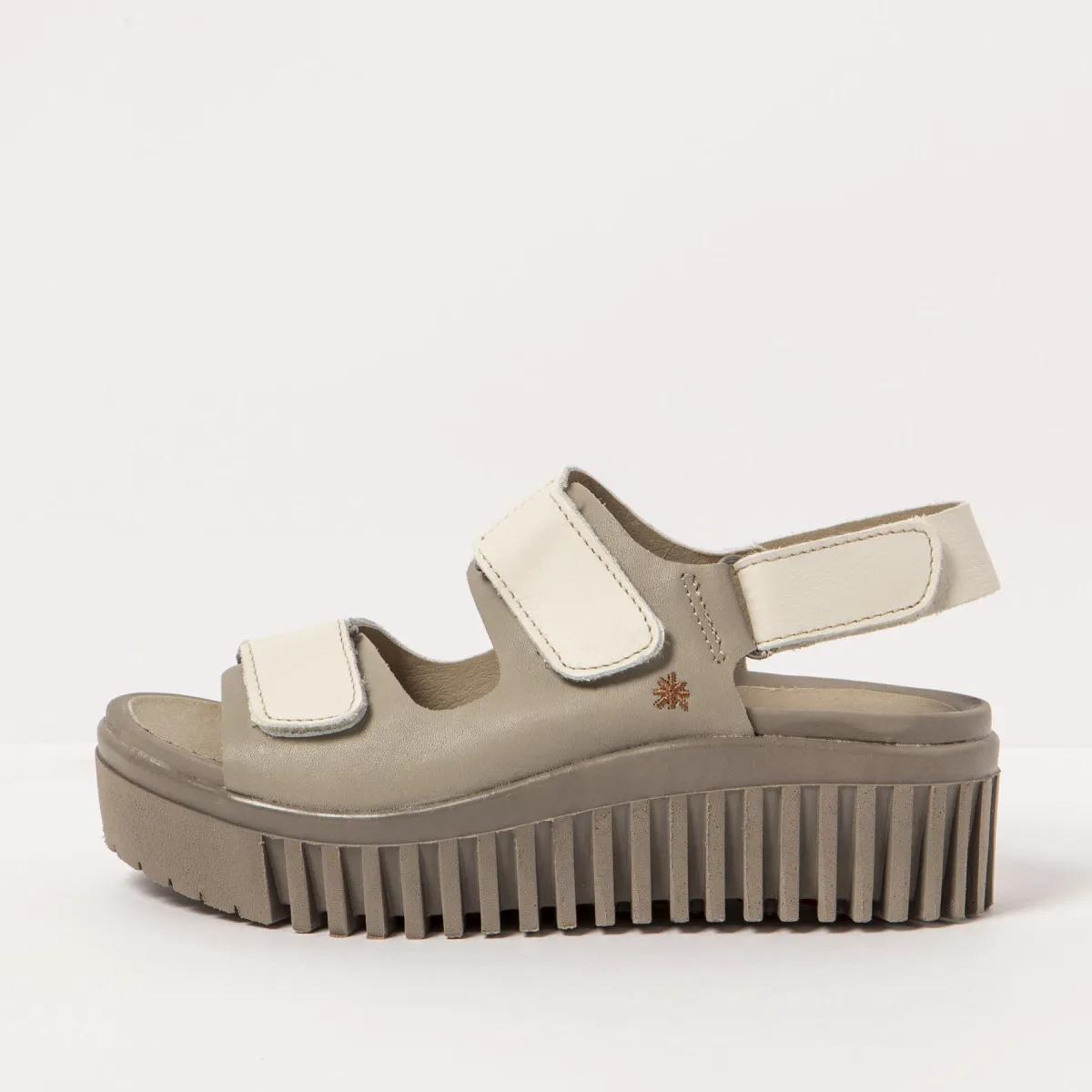 Sandales en cuir à plateforme et scratchs - Multicolor