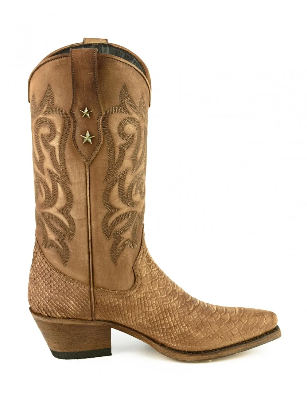 Santiags cuir et serpent cognac femme