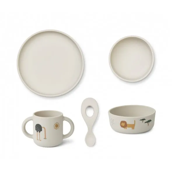 Set de vaisselle Vivi en silicone - Safari / Sandy - LIEWOOD - Perlin Paon Paon