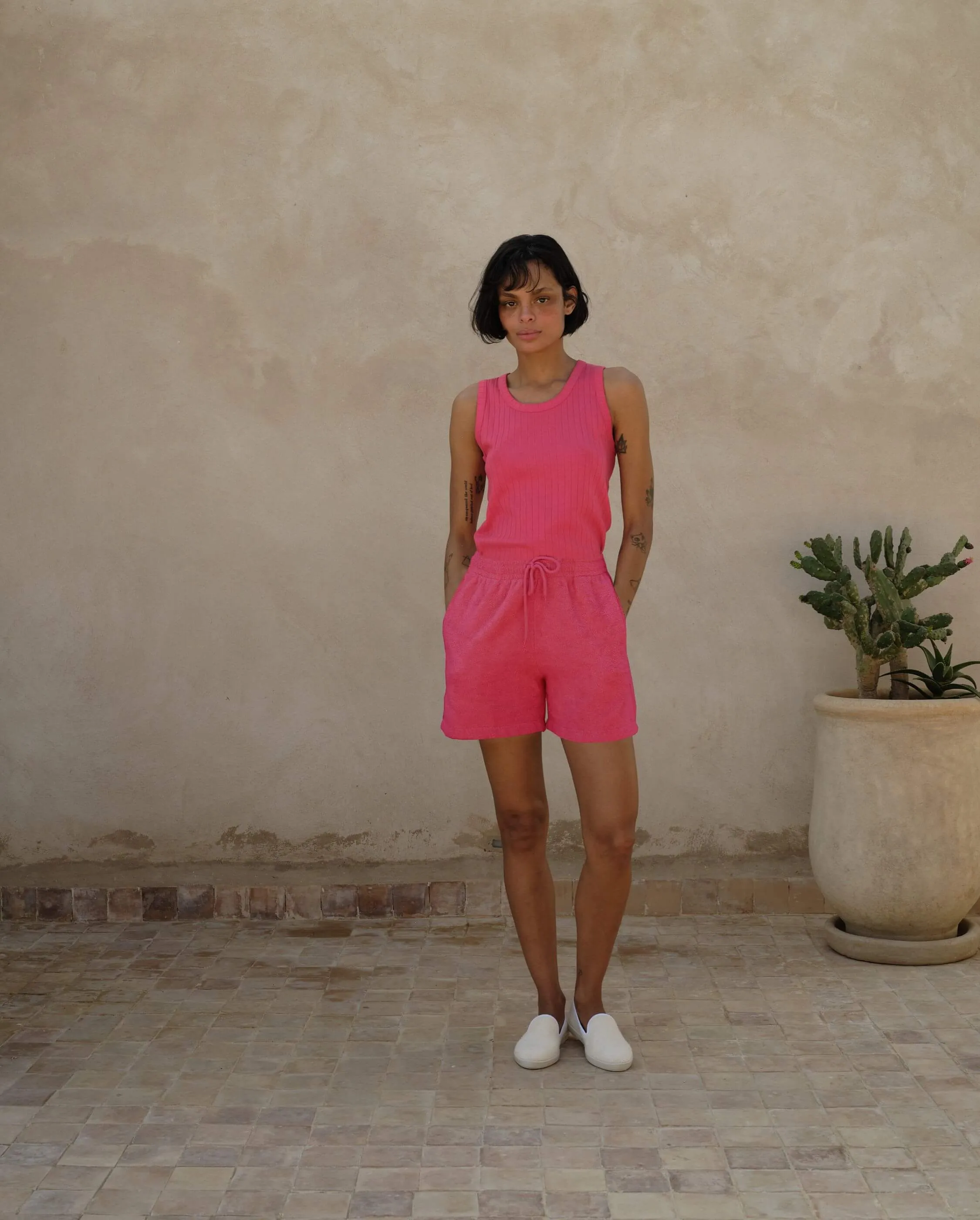 Short femme éponge coton bio, fuchsia