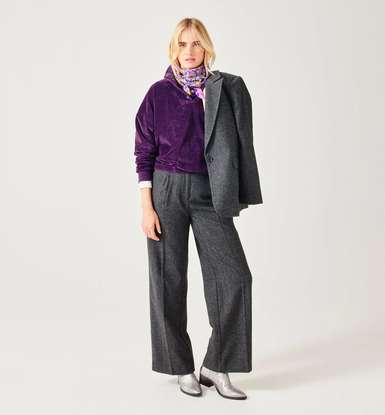Sweat en velours-éponge côtelé - Violet