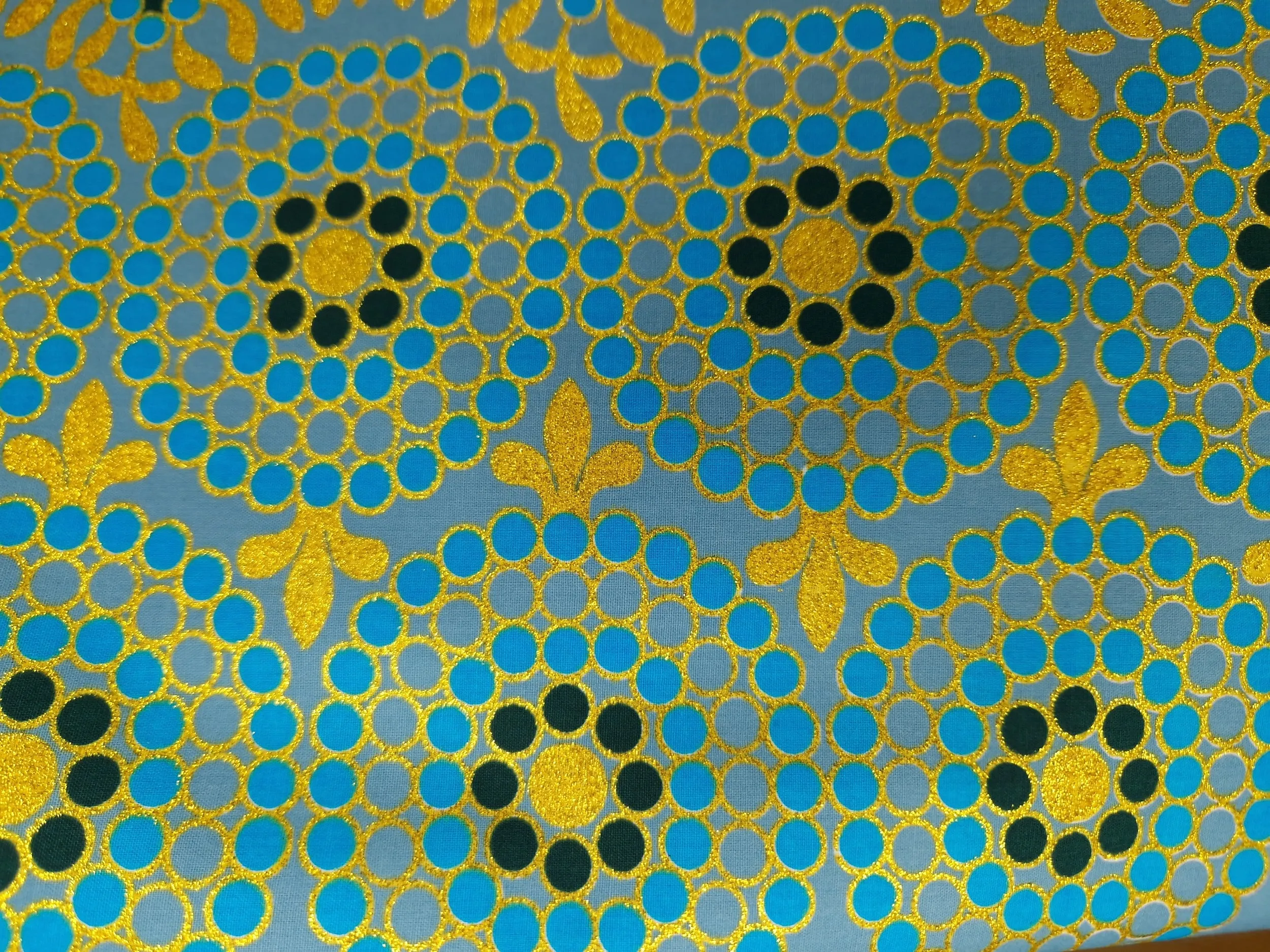 Tissu imprimé africain - Effets pailletés exclusifs 100% coton - OT-3022 Or Bleu clair